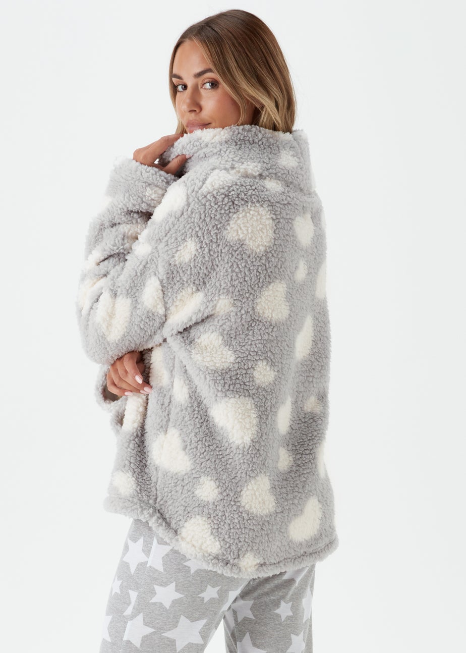 Grey Heart Print Snuggle Pyjama Top