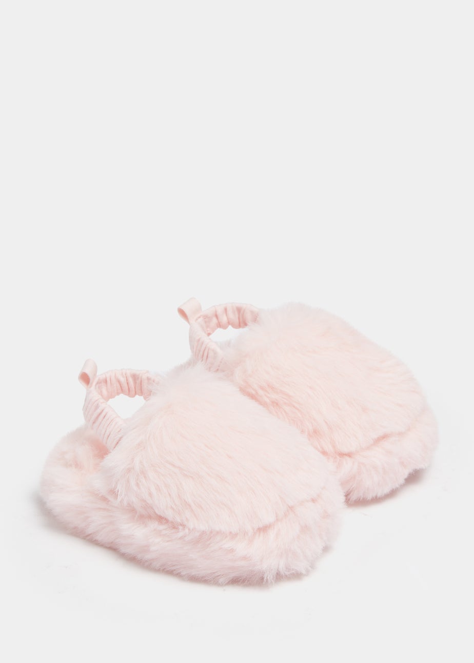 Pink Faux Fur Baby Slippers (Newborn-18mths)
