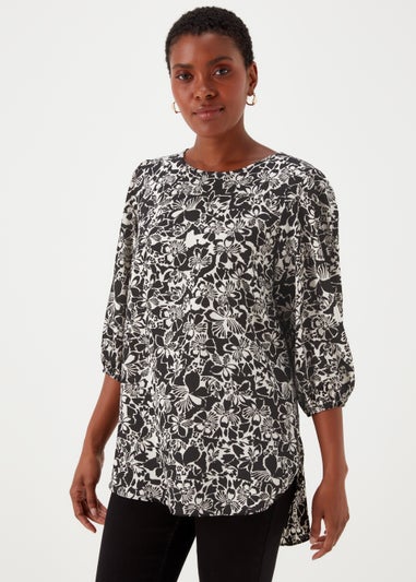 Black Floral Print Bubble Box Top