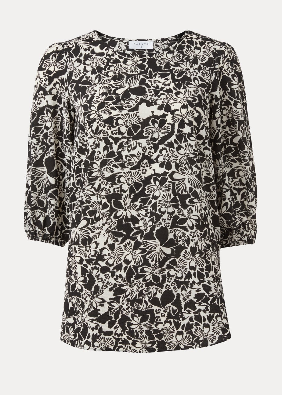 Black Floral Print Bubble Box Top
