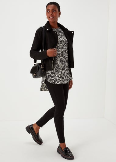 Black Floral Print Bubble Box Top