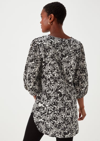 Black Floral Print Bubble Box Top