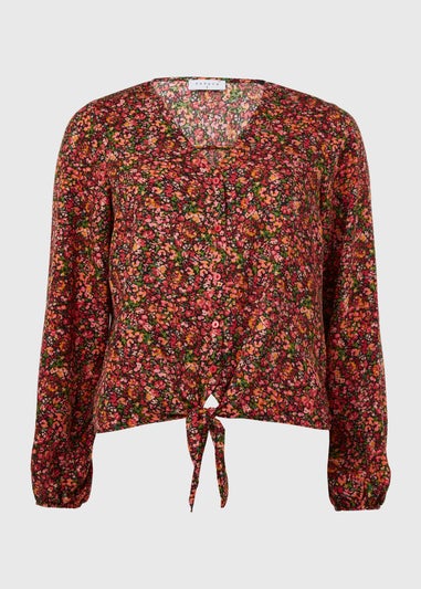 Multicoloured Floral Front Tie Top