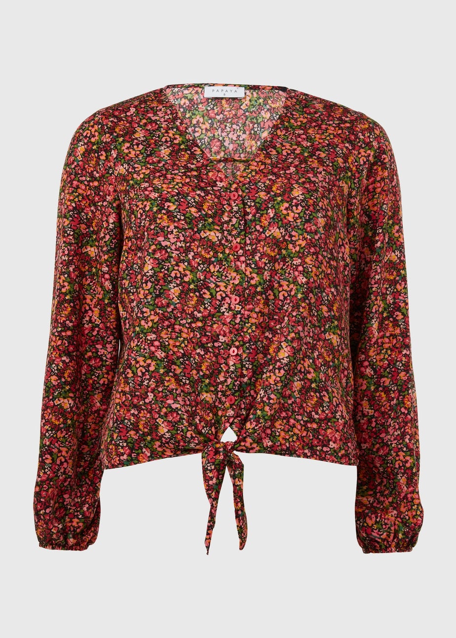 Multicoloured Floral Front Tie Top