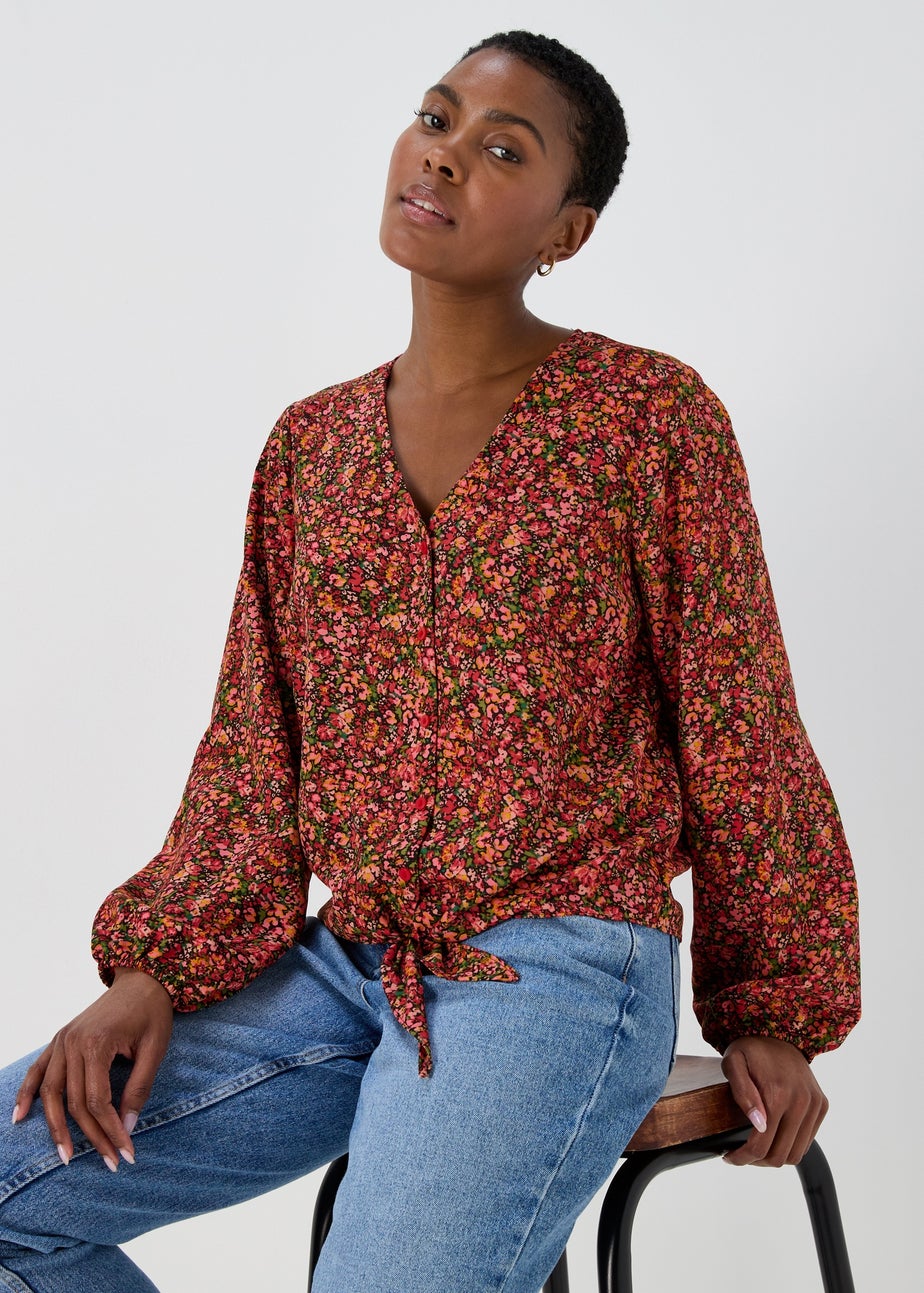 Multicoloured Floral Front Tie Top