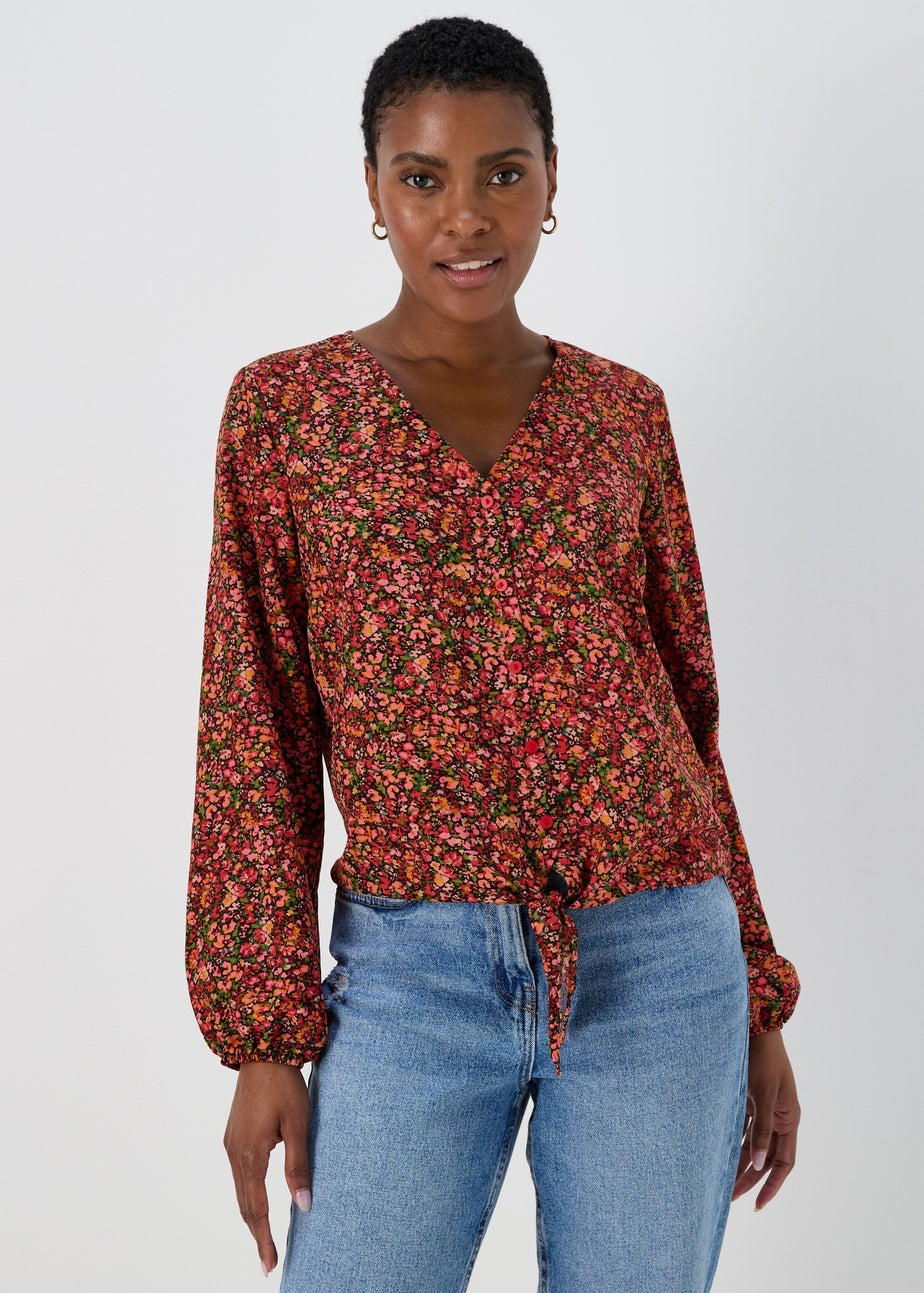 Multicoloured Floral Front Tie Top