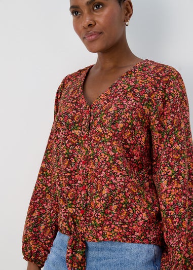 Multicoloured Floral Front Tie Top