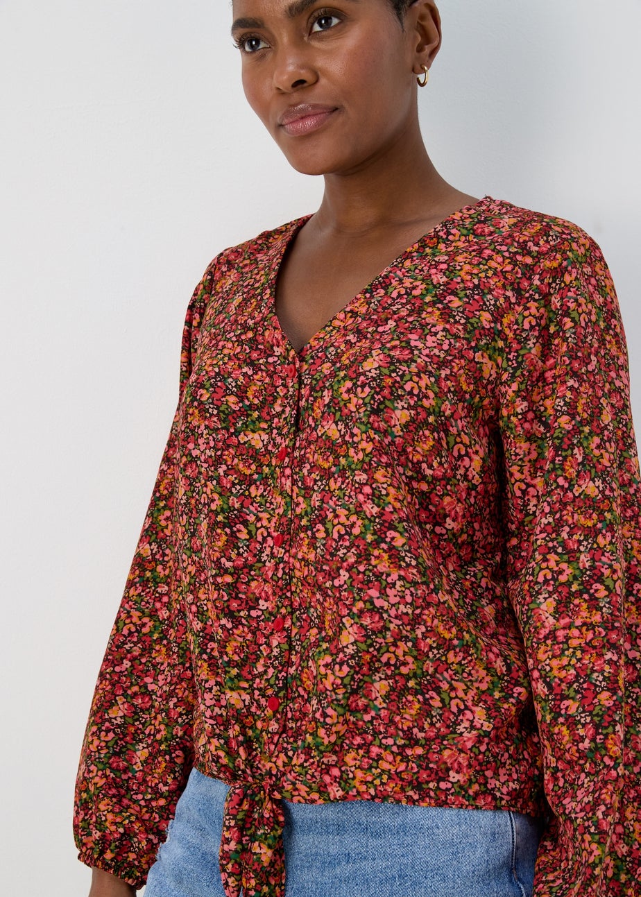 Multicoloured Floral Front Tie Top