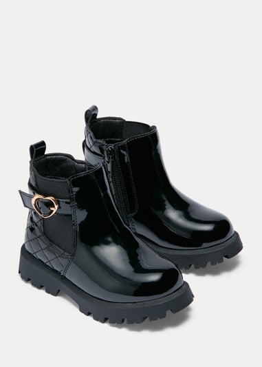 Girls Black Patent Quilted Chelsea Boots (Younger 4-12)