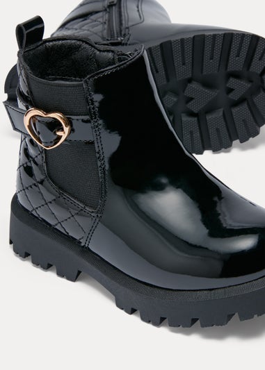 Girls Black Patent Quilted Chelsea Boots (Younger 4-12)