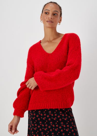 Red V-Neck Jumper
