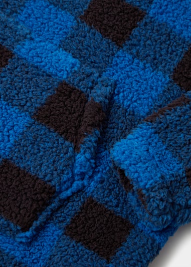 Boys Blue Check Borg Snuggle Hoodie (Small-Large)