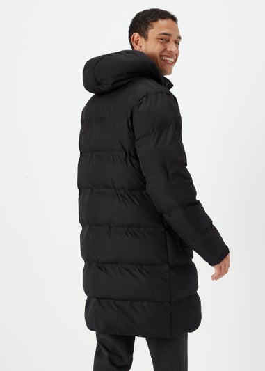 Black Long Length Showerproof Puffer Coat