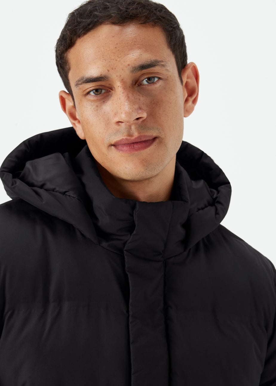 Black Long Length Showerproof Puffer Coat