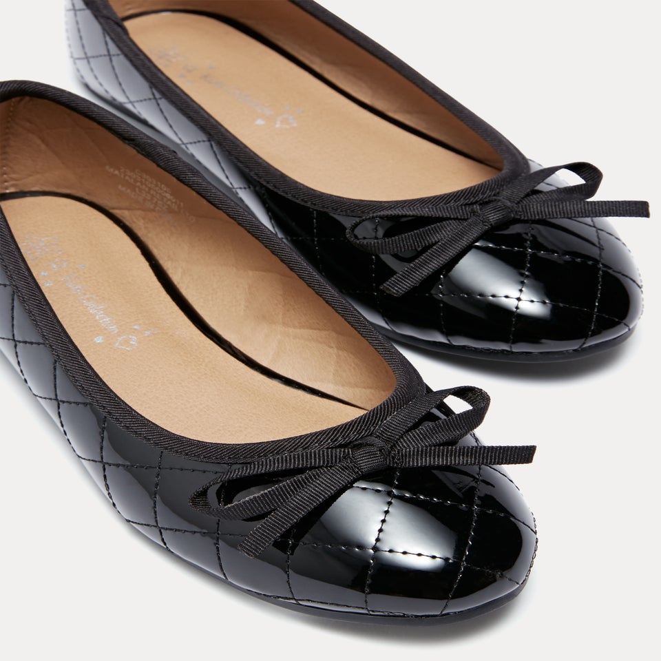 Girls Black Quilted Ballet Flats (Younger 12-Older 5)