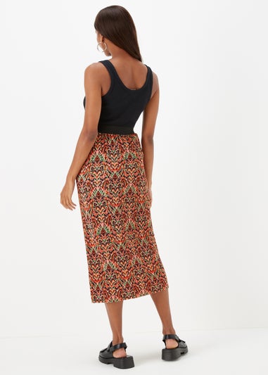 Multicoloured Aztec Print Plisse Midi Skirt