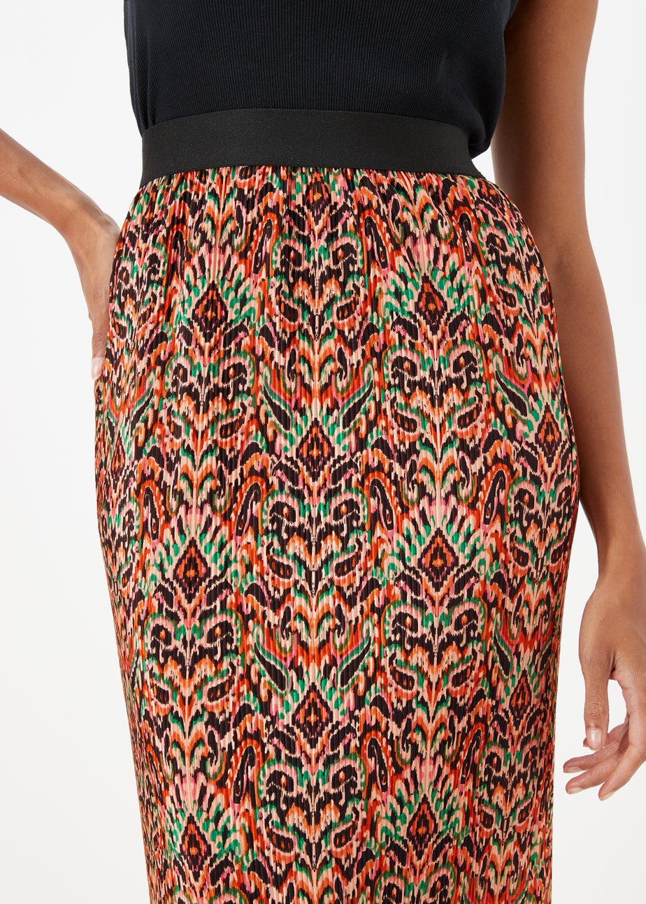 Multicoloured Aztec Print Plisse Midi Skirt