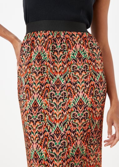 Multicoloured Aztec Print Plisse Midi Skirt