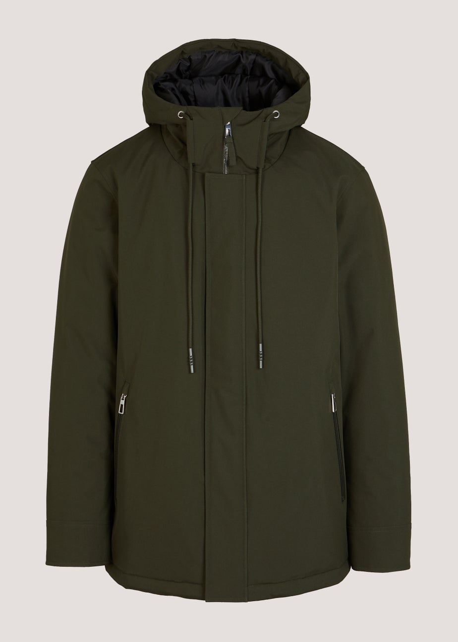 Khaki Wadded Showerproof Parka Coat
