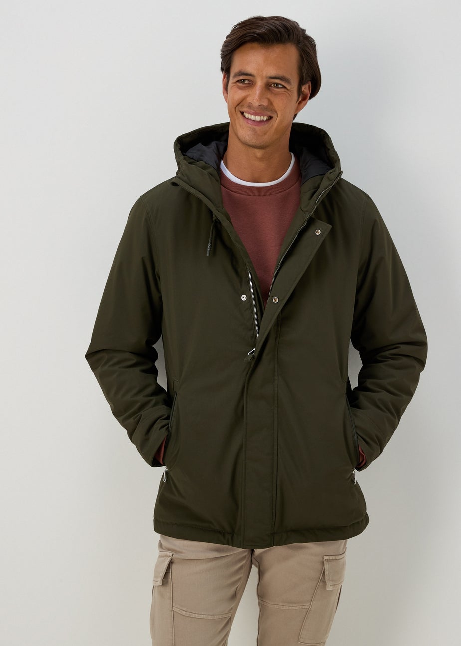 Khaki Wadded Showerproof Parka Coat