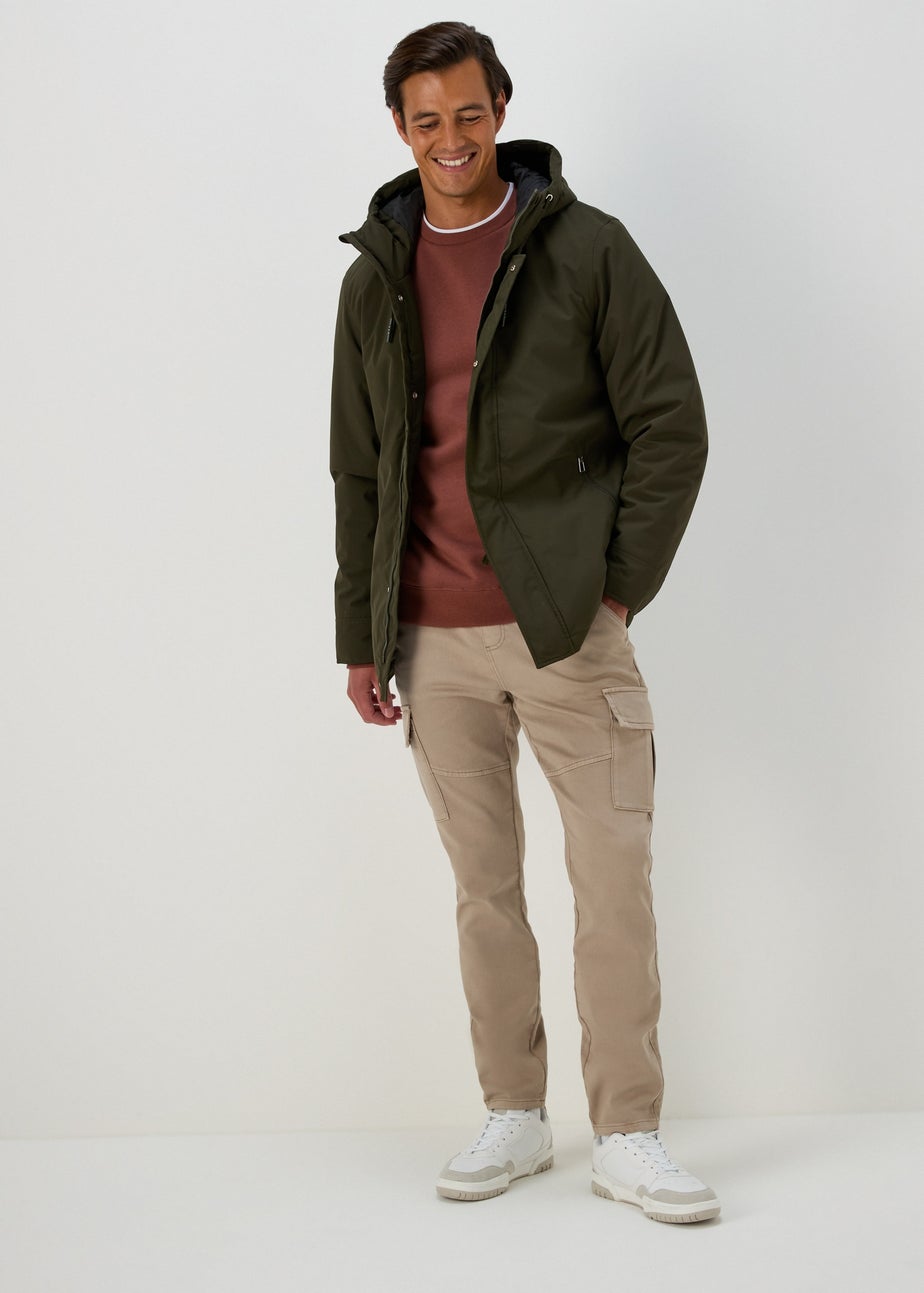 Khaki Wadded Showerproof Parka Coat