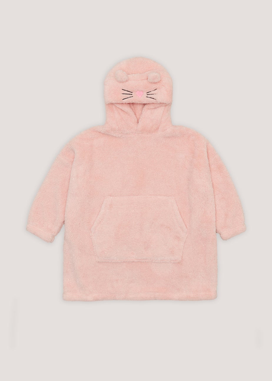 Girls Pink Glitter Cat Snuggle Hoodie (4-13yrs)