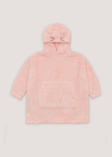 Girls Pink Glitter Cat Snuggle Hoodie (4-13yrs)
