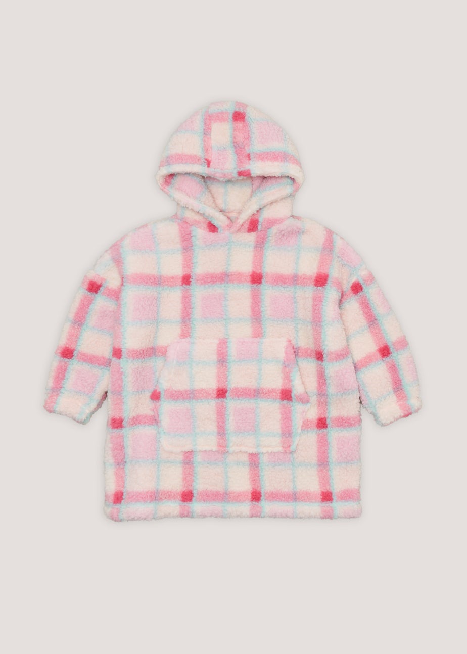 Girls Pink Check Borg Snuggle Hoodie (4-13yrs)