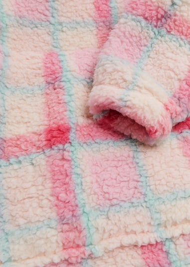 Girls Pink Check Borg Snuggle Hoodie (4-13yrs)