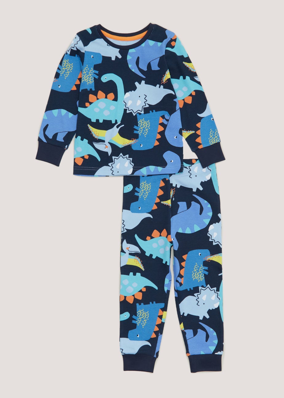Boys Navy Dinosaur Print Ribbed Pyjamas (9mths-5yrs)