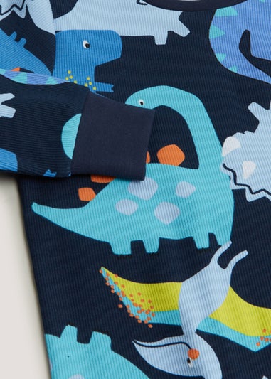 Boys Navy Dinosaur Print Ribbed Pyjamas (9mths-5yrs)