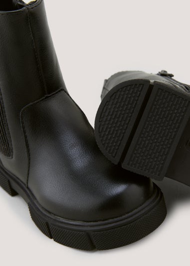 Girls Black Mid Calf Chelsea Boots (Younger 4-9)