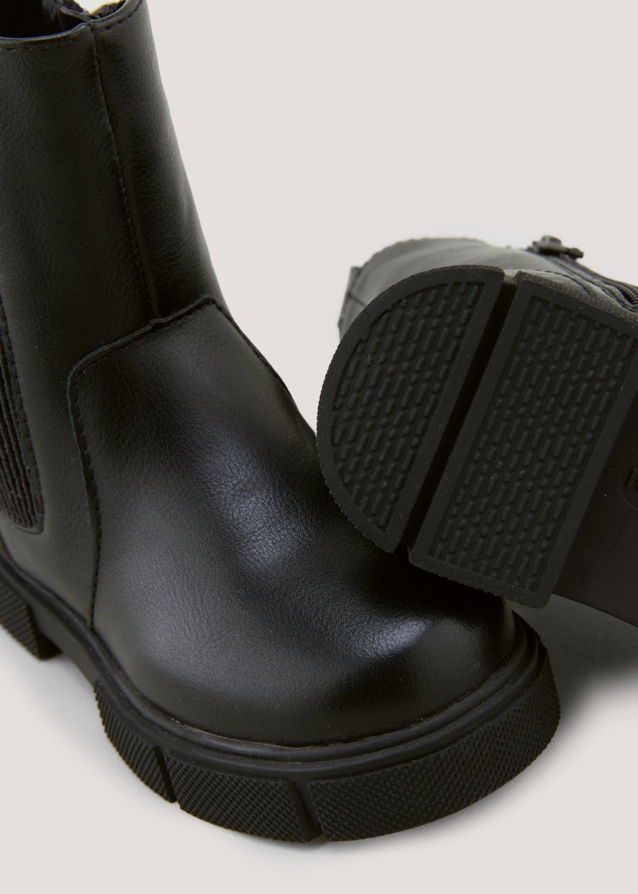 Girls Black Mid Calf Chelsea Boots (Younger 4-9)