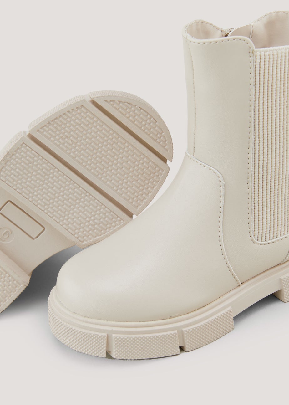 Girls Cream Mid Calf Chelsea Boots (Younger 4-9) Matalan