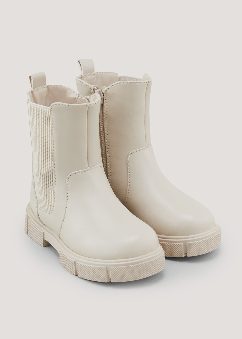 Girls Cream Mid Calf Chelsea Boots (Younger 4-9) Matalan