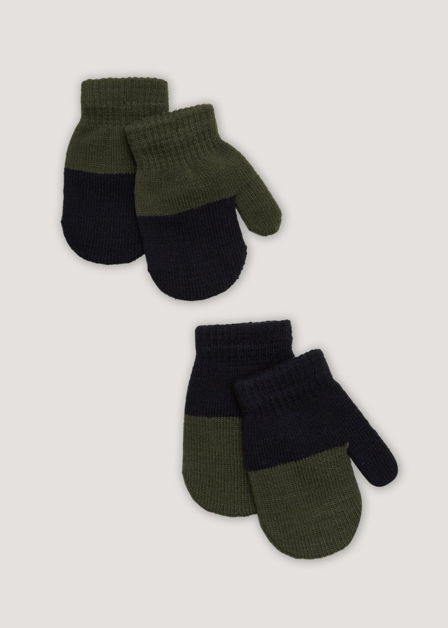 Boys 2 Pack Navy & Khaki Mittens
