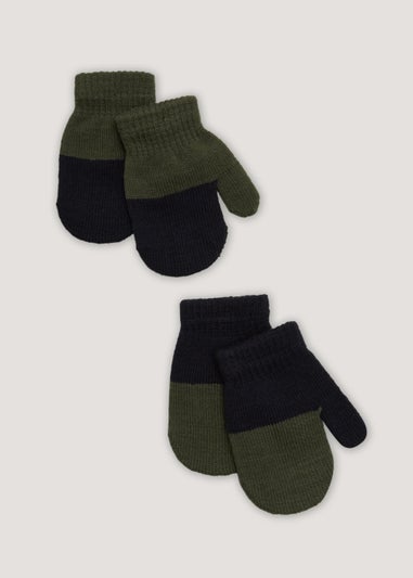 Boys 2 Pack Navy & Khaki Mittens