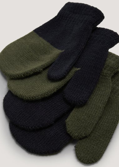 Boys 2 Pack Navy & Khaki Mittens