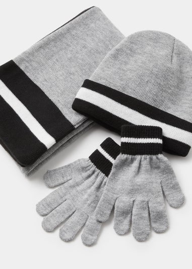 Boys 3 Piece Grey Hat Scarf & Gloves Set (3-13yrs)