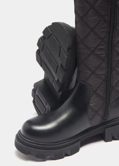 Girls Black Quilted Knee High Boots (Younger 10-Older 5)