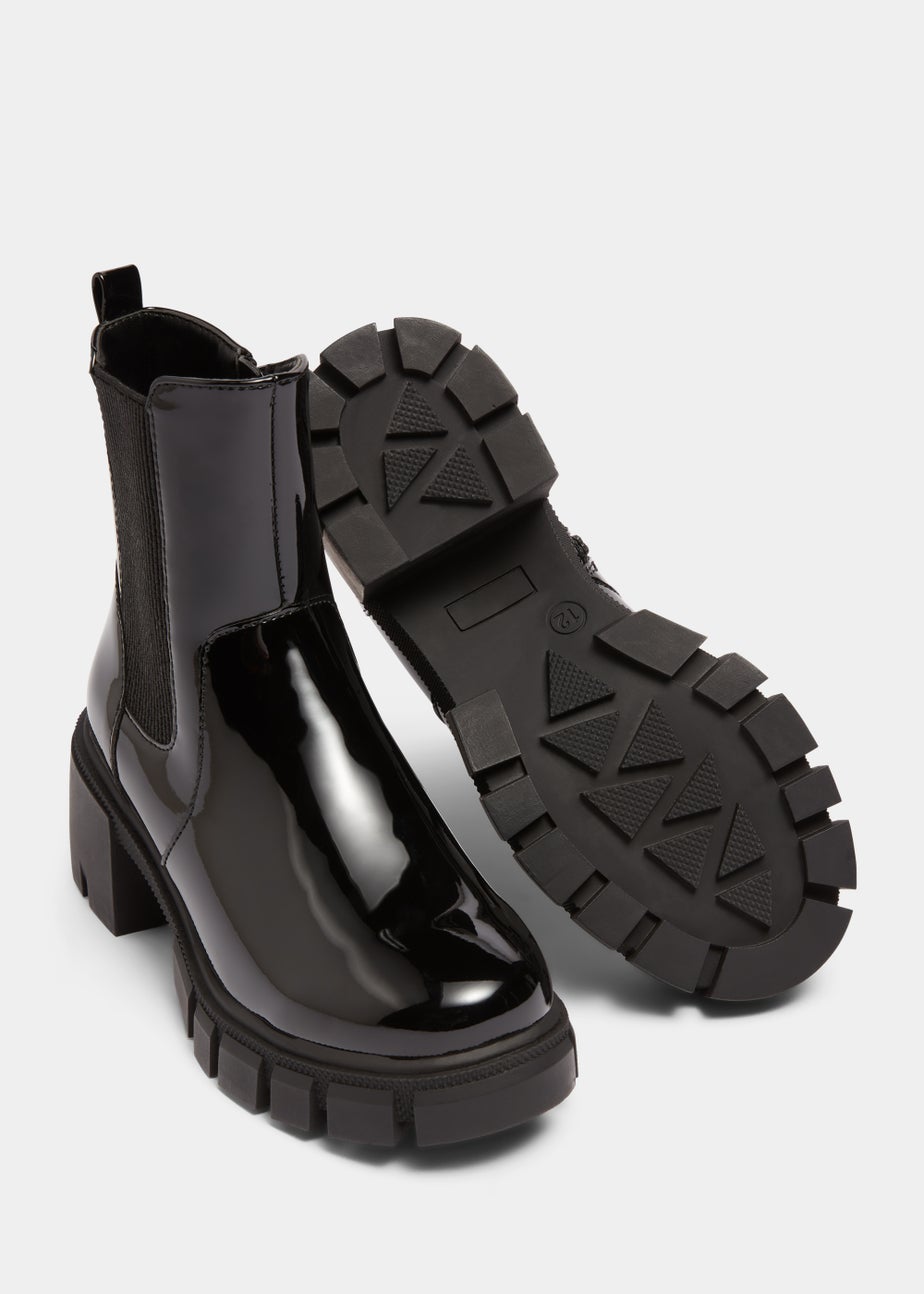 Girls Black Patent Heeled Boots (Younger 12-Older 5)