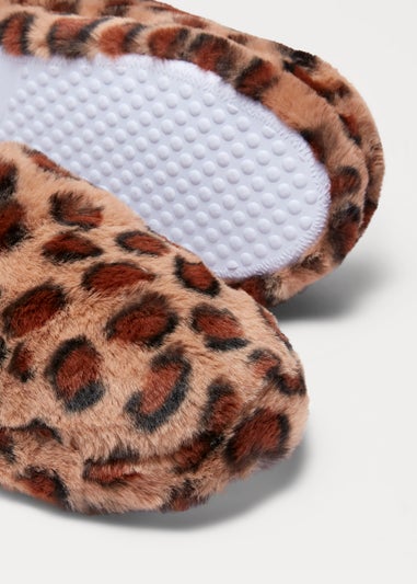 Brown Animal Print Mule Slippers