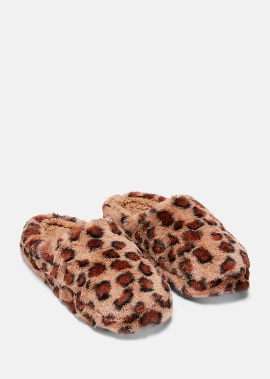 Brown Animal Print Mule Slippers