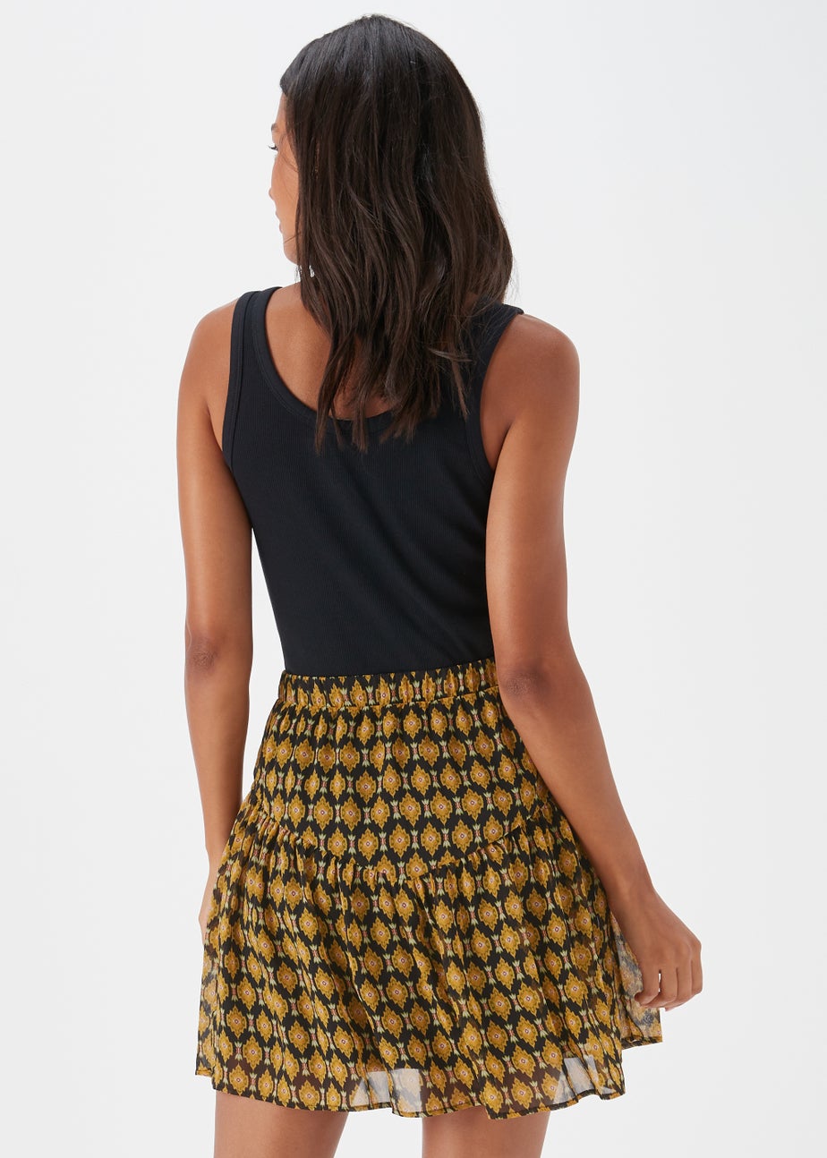 Black Foulard Print Chiffon Mini Skirt