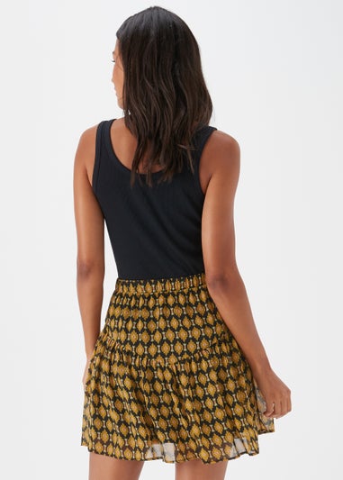 Black Foulard Print Chiffon Mini Skirt