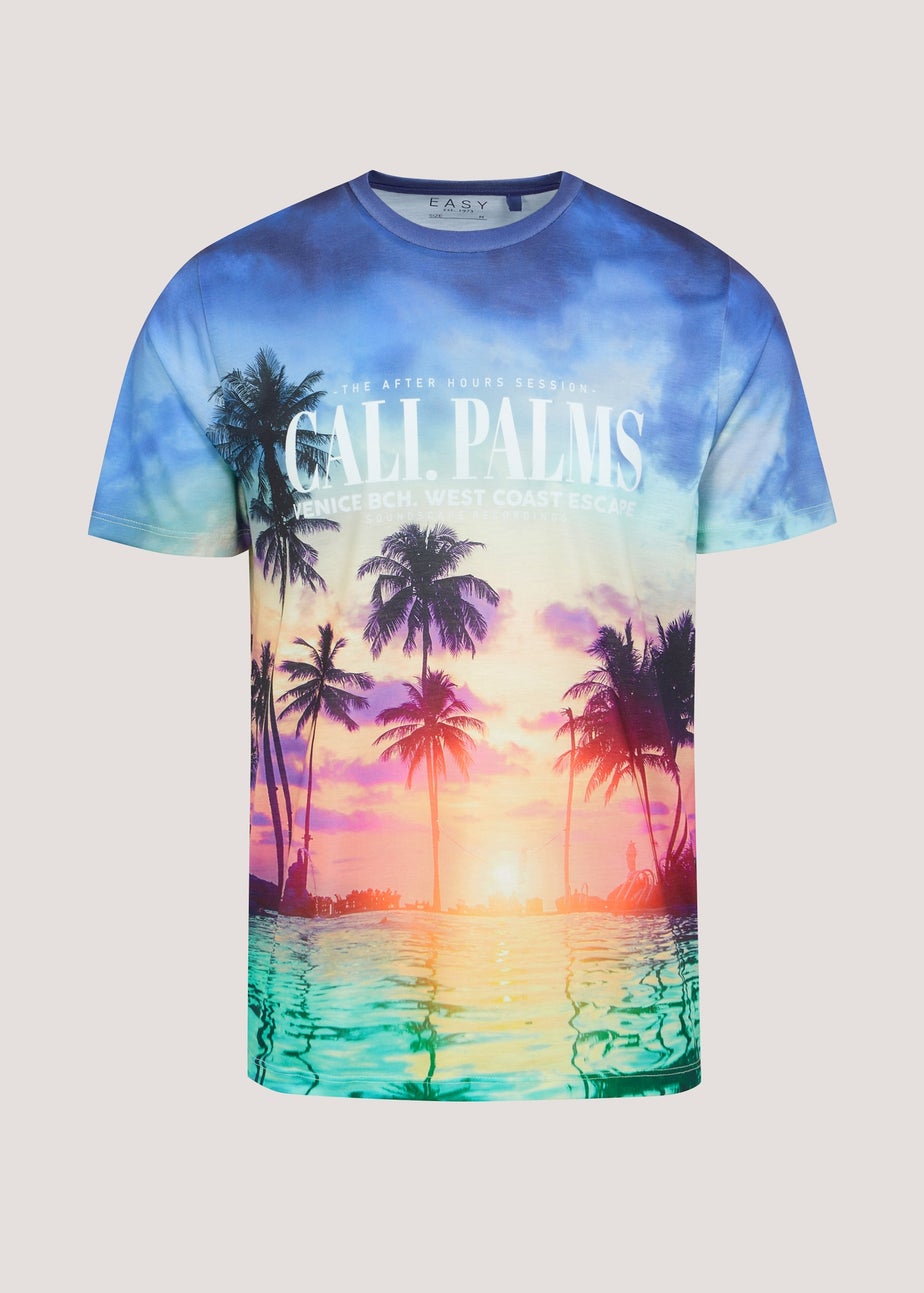 Blue LA Palm Tree Print T-Shirt