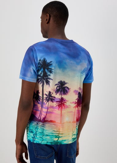 Blue LA Palm Tree Print T-Shirt