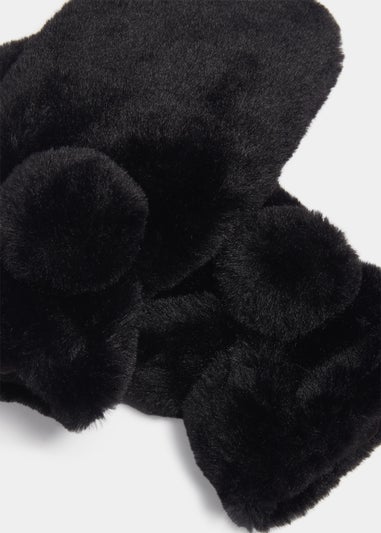 Girls Black Faux Fur Mittens (3-11yrs)