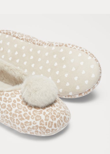 Brown Leopard Print Ballet Pom Pom Slippers