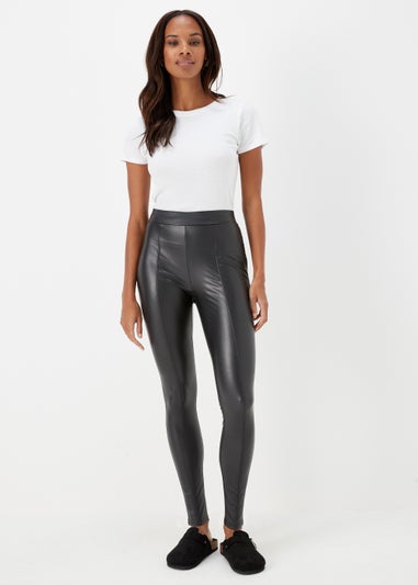 Black PU Seam Front Leggings